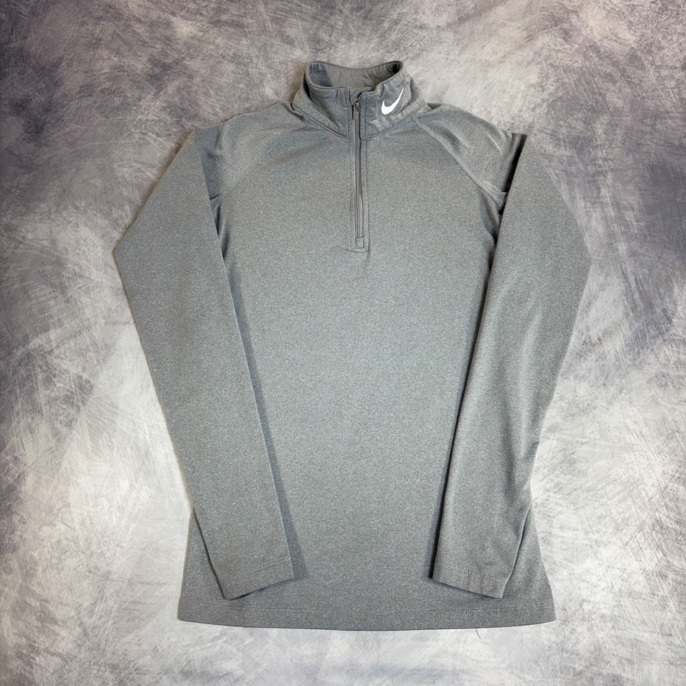 Nike Pro Combat Pullover Mens S Gray Dri-FIT Quarter Zip Long Sleeve Thumbholes